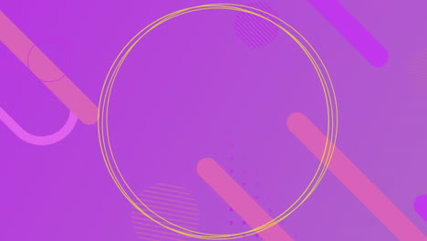 Animation-of-round-banner-with-copy-space-against-abstract-shapes-on-purple-background