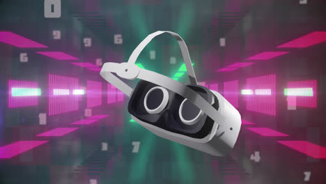Animation-of-vr-headset-over-neon-shapes-and-data-processing
