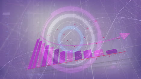 Animation-Eines-Neon-Rundscanners-Und-Der-Statistischen-Datenverarbeitung-Vor-Violettem-Hintergrund