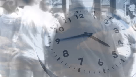 Animation-of-clock-over-people-walking