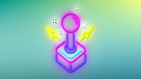 Animation-of-neon-glowing-video-game-joystick-on-green-background