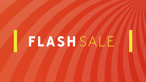 Animation-of-flash-sale-text-between-lines-over-stripes-against-red-and-peach-background