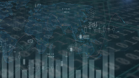 Animation-Der-Datenverarbeitung-Mit-Weltkarte-Auf-Schwarzem-Hintergrund