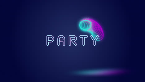 Animation-Eines-Partytextes-über-Sich-Bewegenden-Kreisen-Vor-Blauem-Hintergrund