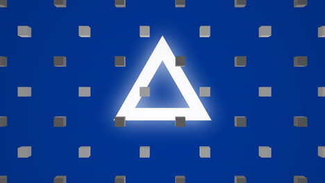 Animation-of-rows-of-cubes-pattern-over-triangles-on-blue-background