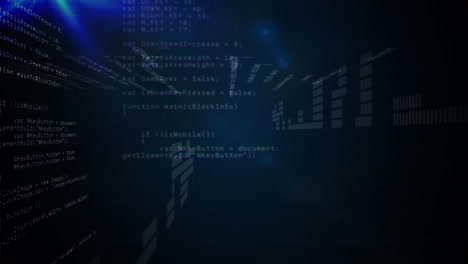 Animation-Der-Datenverarbeitung-über-Blauen-Lichtern-Auf-Dunklem-Hintergrund