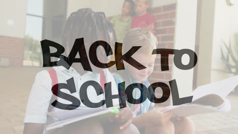 Animation-of-back-to-school-text-over-diverse-schoolchildren