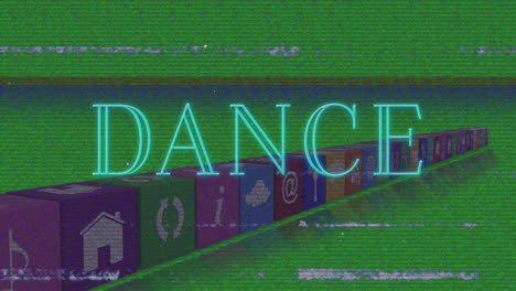 Animation-of-interference-over-media-icons-and-dance-text