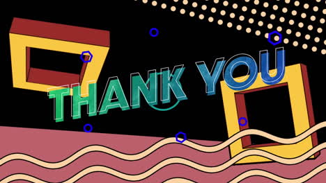 Animation-of-thank-you-text-banner-over-abstract-colorful-shapes-against-black-background