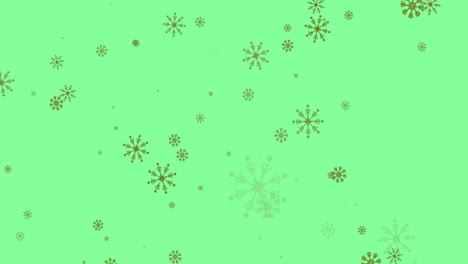 Animation-Von-Weihnachtlichen-Schneeflocken,-Die-Auf-Grünen-Hintergrund-Fallen