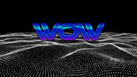 Animation-of-wow-text-banner-over-digital-wave-against-blue-gradient-background
