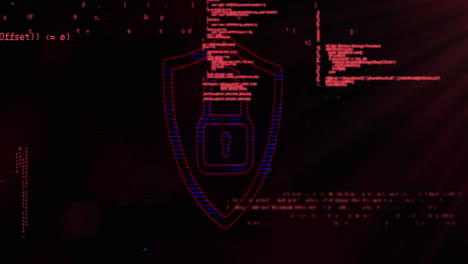 Animation-Der-Datenverarbeitung-über-Dem-Sicherheitsvorhängeschloss-Symbol-Vor-Schwarzem-Hintergrund