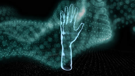 Animation-of-hand-and-wave-over-dark-background