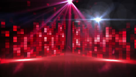 Animation-of-spotlights-and-flashing-red-light-wall-at-empty-dancefloor