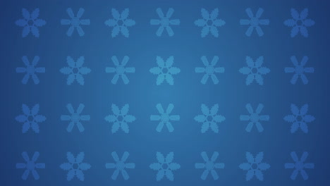 Animation-Von-Reihen-Von-Schneeflockenmustern-Auf-Blauem-Hintergrund