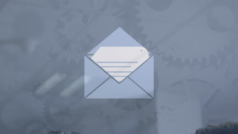 Animation-of-open-envelope-email-icon-over-blurred-grey-background