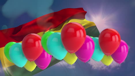 Animation-Von-Luftballons-Und-Lichtern-über-Der-Flagge-Ghanas