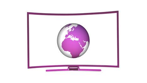 Animation-of-tv-with-globe-on-white-background