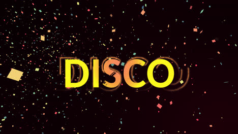 Animation-of-disco-text-on-black-background-with-confetti