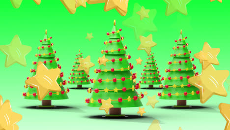 Animation-of-stars-over-christmas-tree-on-green-background