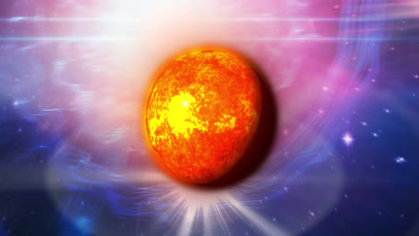 Animation-of-yellow-planet-in-smoky-pink-and-navy-space