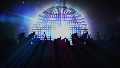Animation-of-spinning-mirror-disco-ball-and-people-dancing