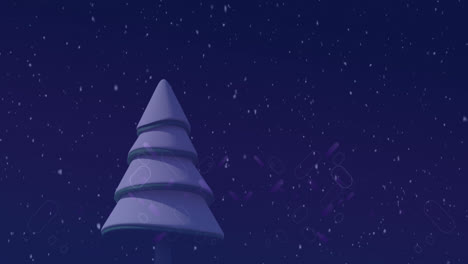 Animation-Von-Fallendem-Schnee-Und-Linien-über-Einem-Baum-Auf-Blauem-Hintergrund