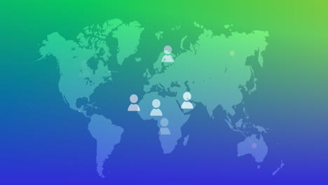 Animation-of-profile-icons-floating-over-world-map-against-green-and-blue-gradient-background