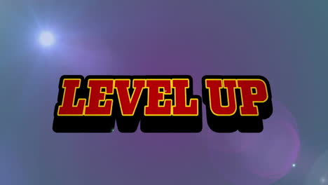 Animation-of-level-up-text-banner-over-glowing-spots-of-light-against-purple-background