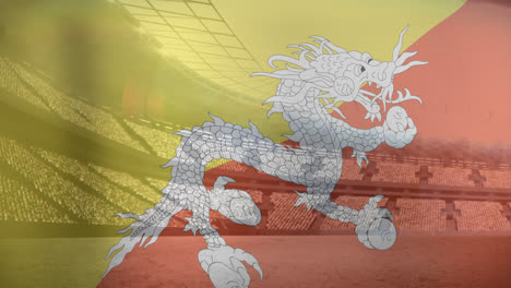 Animation-Der-Flagge-Von-Bhutan-über-Einem-Sportstadion