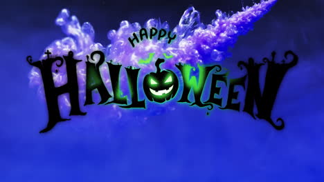 Animation-of-happy-halloween-text-and-blue-background