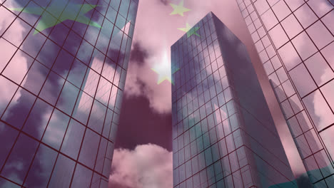 Animation-Der-Chinesischen-Flagge-über-Bürogebäuden