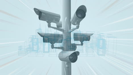 Animation-Von-CCTV-Kameras-Und-Datenverarbeitung-über-Der-Stadt
