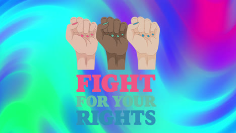 Animation-of-fight-with-your-rights-text-and-shapes-over-colourful-background