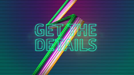 Animation-of-get-the-details-banner-over-light-trails-against-striped-gradient-background
