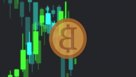 Animation-Von-Bitcoin-über-Der-Verarbeitung-Finanzieller-Daten-Auf-Schwarzem-Hintergrund