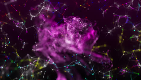 Animation-of-purple-shapes-over-network-of-connections-on-black-background