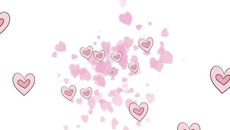Animation-of-multiple-pink-heart-icons-floating-against-copy-space-on-white-background