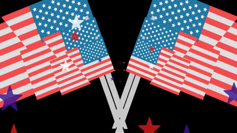 Animación-De-Estrellas-Cayendo-Sobre-Banderas-De-Los-Estados-Unidos-De-América-Sobre-Fondo-Negro