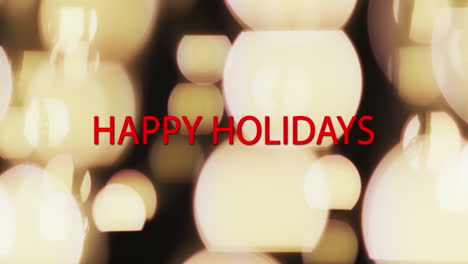 Animation-of-happy-holidays-text-over-yellow-spots-of-light-background