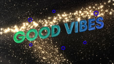 Animation-of-good-vibes-text-banner-over-shooting-star-against-black-background