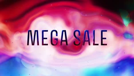 Animation-of-mega-sale-text-over-red,-pink-and-blue-liquid-background