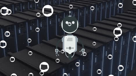Animation-Von-KI-Chatbot-Und-Symbolen-über-Dem-Computerserver-Hintergrund