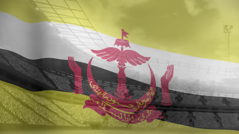 Animation-Der-Flagge-Von-Brunei-über-Einem-Sportstadion