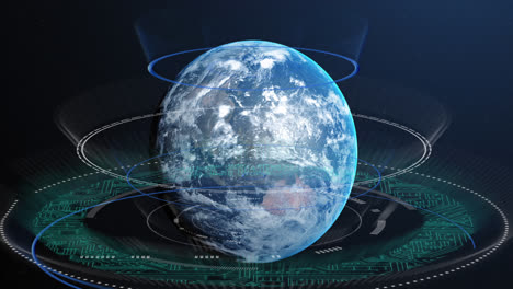Animation-of-data-processing-over-earth-globe-on-blue-background