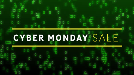 Animation-of-cyber-monday-sale-over-black-background-with-green-lights