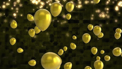 Animation-of-gold-balloons-over-dark-background