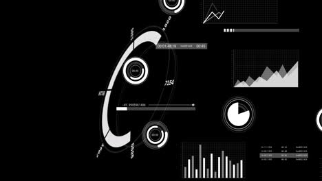 Animation-Der-Statistischen-Datenverarbeitung-Und-Des-Rundscanners-über-Einem-Gitternetz-Auf-Schwarzem-Hintergrund