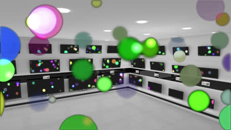 Animation-of-colorful-dots-over-wall-with-tvs