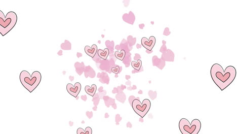Animation-of-multiple-pink-heart-icons-floating-against-white-background-with-copy-space